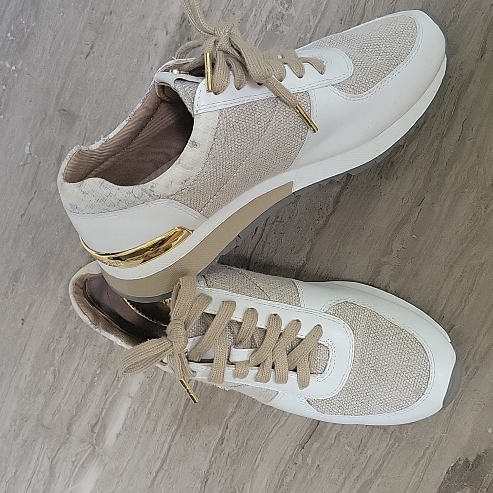 Michael kors size 6 white, tan, gold sneakers